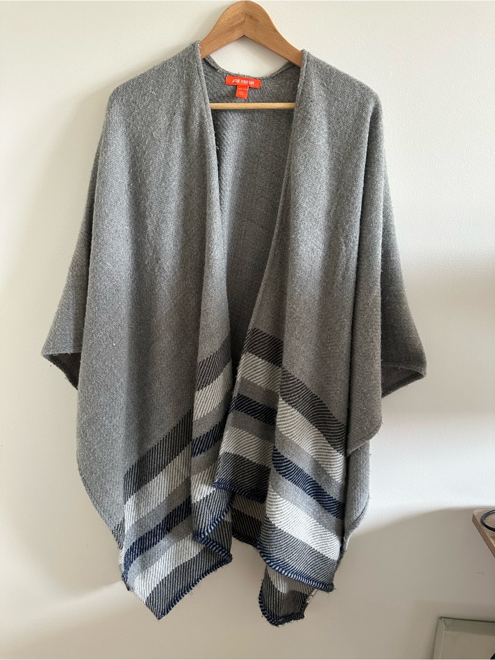 Gray Striped Knit Blanket Shawl
